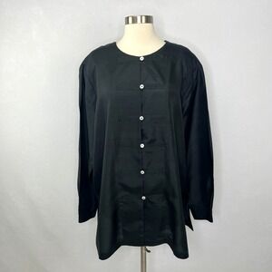 Anne Carson Silk Blouse Black Mandarin Asian 3X Minimalist Quiet Luxury Vintage